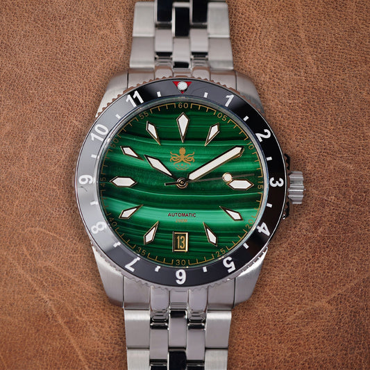 Phoibos Voyager 200m PY035A Green Malachite Dial