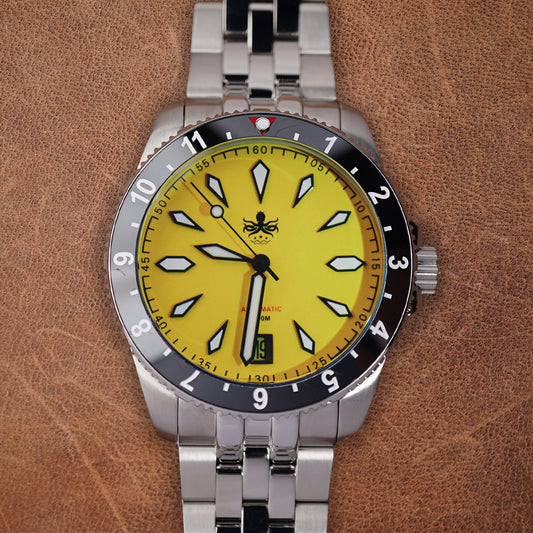 Phoibos Voyager 200m PY035F Matte Yellow Blue Dial